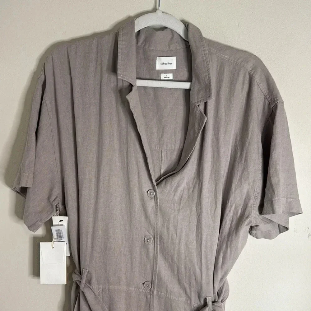 NWT Wilfred Mist Linen Jumpsuit Size Large Gd Ashen